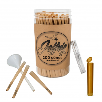 cones pre roules 200 jeffriz king size slim 110mm papier naturel non blanchi avec filtre