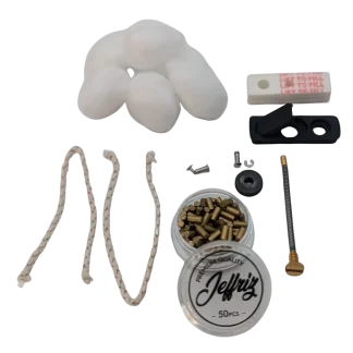 Kit entretien et réparation pour briquet Zippo JEFFRIZ avec coton, mèches, pierres à briquet, ressort, goupilles, roulette et joint anti-fuites